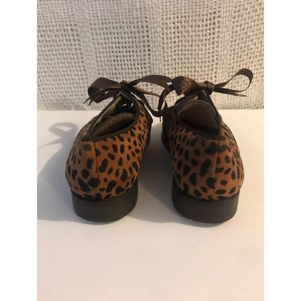 Baci Kids Leopard Print Suede Ribbon Lace Oxfords Brown Size 27 us 10 girls
